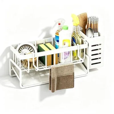 Productafbeelding van Keukengootsteenorganizer met Afwasborstelhouder en Sponshouder - Wit