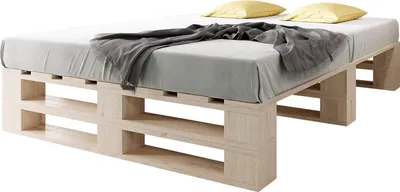 Produktbild von sunnypillow Palettenbett M2 aus Holz 200 x 200 cm mit Lattenrost, Doppelbett, Familienbett - erhöhtes Ehebett Bettgestell Futonbett Komforthöhe