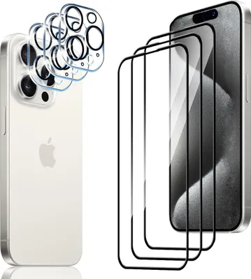 Produktbild von Schutzfolie Kompatibel mit iPhone 15 Pro 6,1 Panzerglas,3+3 Stück für Panzerglas+Kamera Displayschutz,9H Härte HD Klar Glas Blasenfrei Panzerglasfolie