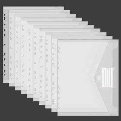 Productafbeelding van Documentenmappen A4, 10 stuks, waterdicht, met 11 gatenrand, inclusief etiketvak, transparant