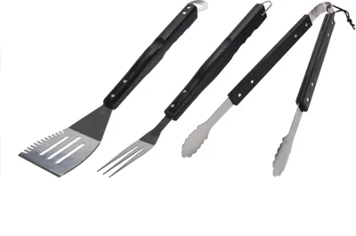 Image de Couverts à barbecue Pince à barbecue Couverts en acier Outils pour barbecue BBQ Noir 3 pièces HOMLA