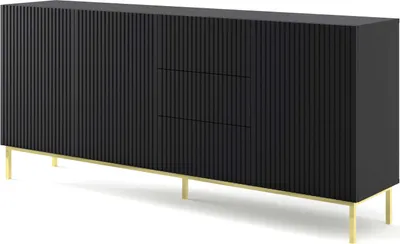 Produktbild von FURNLUX Sideboard Ravenna B Schwarz Und Gold 200cm / Hauptfarbe: Schwarz / Abmessungen: 200 x 89 x 42 cm