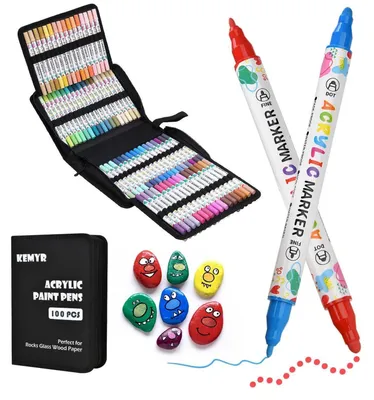 Produktbild von Acrylstifte Set mit Doppelspitze, 100 Farben, wasserfest, für Steine, Holz, Glas, Papier, DIY-Bastelprojekte
