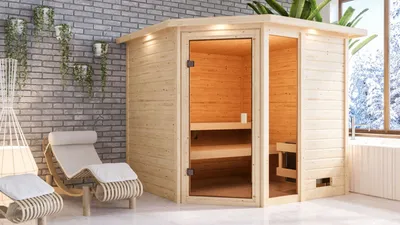 Produktbild von Karibu Sauna Innensauna Tabea Eckeinstieg Ofen 9 KW externe Strg easy 224x210x191 cm mit Dachkranz
