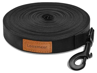 Image de Laisse de traction Looxmeer pour chiens, laisse d'entraînement robuste avec mousqueton – Noir, longueur 5 mètres