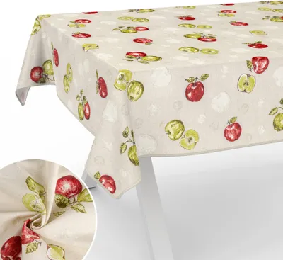 Produktbild von Tischdecke Apfel mit Tee und Kaffee aus Textil Tischtuch mit Beschichtung Tischwäsche Naturel Beige Breite 140cm Länge 160cm mit Paspelband