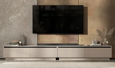 Produktbild von TV-Ständerschrank SELENE von Lindner Möbel – 280 x 37 x 35 cm  - Farbe: Kaschmir matt -  Italienische Tiefmattfolie