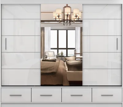 Produktbild von 2er-Set Schwebetürenschrank Schrank Kleiderschrank FLORENCE 250cm mit Spiegel und FRIDA 01 2D4S, Breite: 135 cm, Farbe: WEIß/WEIß