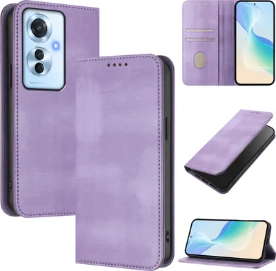Image de Etui pour Oppo Reno11 F, étui en cuir vintage avec protection RFID, fentes pour cartes, support Violet