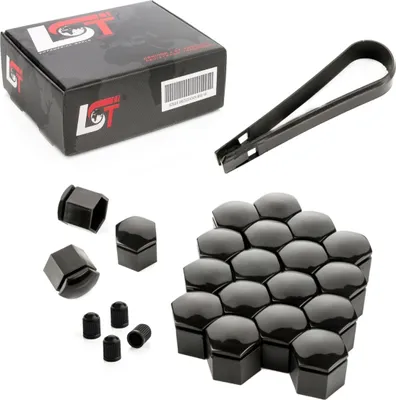 Produktbild von 20x Radschrauben Abdeckkappen Set 19 mm schwarz glänzen für AUDI für PORSCHE