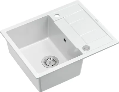 Produktbild von QUADRON Spülbecken 1-Becken Spüle | Größe: 62 x 50 x 22 cm | MORGAN 116 | Küchenspüle Granitspüle aus GraniteQ mit Siphon | Weiß & Stahl