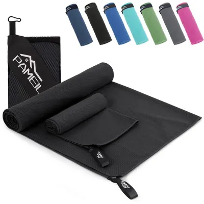 Produktbild von Mikrofaser Handtuch 2er Set 160x80cm & 80x40cm Schwarz Schnelltrocknend