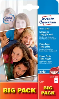 Image de Avery Zweckform C2570-100 Papier photo jet d'encre classique, 10x15, simple face - brillant, 180 g/m², 100 feuilles