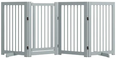 Image de Barrière pour chiens - Autoportante - Pliable - Avec porte et pieds - 36 x 91 cm - Gris clair