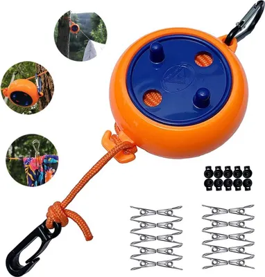 Produktbild von Ausziehbare Wäscheleine für Camping, tragbar,10m, für Reisen, Urlaub, Outdoor, Wäscheleine für Badezimmer,Waschküche,Garten oder Reisen ，orange Farbe
