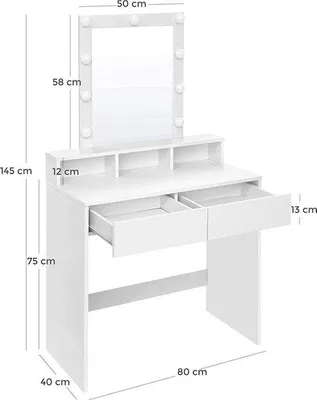 Immagine prodotto di Set da toeletta bianco con specchio e cassetti, 132x80x40 cm