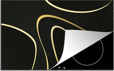 Produktbild von KitchenYeah© Herdabdeckplatte Goldene Wellen auf schwarzem Hintergrund , 85x52cm, Küche Deko, Glaskeramikkochfeld Herdabdeckung, Abdeckplatte fùr Kochfeld
