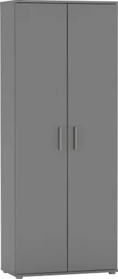 A tall, narrow, two-door cabinet or wardrobe.