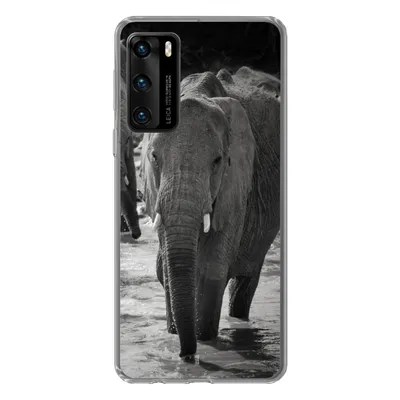 Produktbild von MuchoWow® Handyhülle Schutzhülle Hülle für Huawei P40 Elefant - Tiere - Wasser - Schwarz und weiß Silikon Softcase Handy Hülle - Handytasche