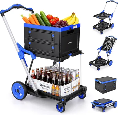 Imagen del producto de Carrito de compras plegable - Carro de supermercado - Carro de transporte - Carro con ruedas - Capacidad de carga: 90 kg