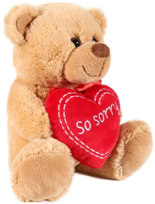 Image de BRUBAKER Ours en peluche avec cœur rouge - So Sorry - 25 cm Ours en peluche - Cadeau d'excuse en peluche - Peluche brune