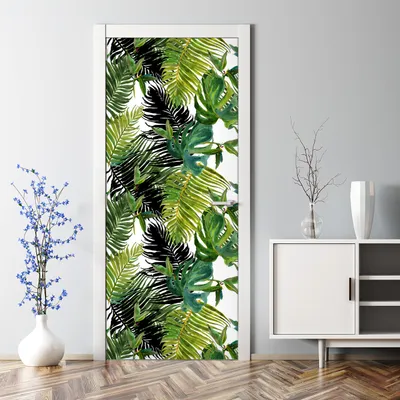 Produktbild von Dekorative Türtapete selbstklebend Klebefolie Türposter Türaufkleber Exotische Blätter 77 x 200 cm