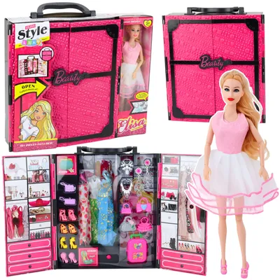 Immagine prodotto di Set guardaroba rosa per bambole, abiti, scarpe, accessori