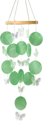 Produktbild von Windspiel aus Muscheln mit Schmetterlingsornament, 60 cm, für Garten und Balkon