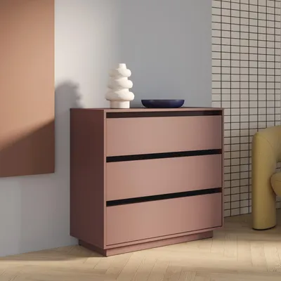 Produktbild von Forte TAHOE Kommode 90 100, minimalistische Kommode mit 3 Schubladen, Wohnzimmer, Schlafzimmer, Holzwerkstoff, Terrakotta, 93,5 cm breit x 96,7 cm hoch x 41,4 cm tief