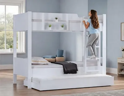 Produktbild von Funktionales Etagenbett in Weiß mit Stauraum und moderner Gestaltung