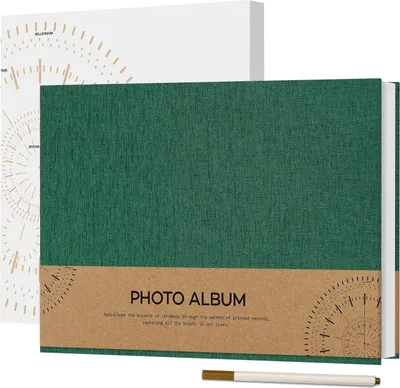 Zdjęcie produktu dla Samoprzylepny album fotograficzny 10x15 do samodzielnego projektowania, lniana fotoksiążka z 60 białymi stronami, album rocznicowy 21,5x30cm ciemnozielony