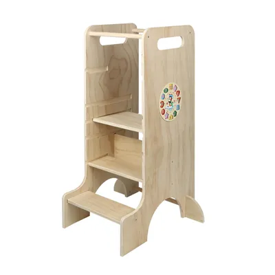 Produktbild von 4 in 1 Montessori Lernturm,Learning Tower,Trittleiter Holz,Kindertritt 4 Stufen - Küchenturm Kinder,Steh Lernturm ab 1 Jahr, Kindertreppe 90x54x38cm