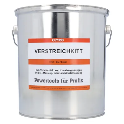Produktbild von CUT360 Verstreichkitt für Verglasungen in Blei, Messing oder Leichtmetall | Farbe : Grau - überstreichbar | Inhalt : 9 kg | Inhaltstoffe : Kunstharz, vegetabile Öle und synthetische Additive | Germany