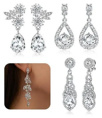 Produktbild von Clip-Ohrringe Tropfen Design Silber 4 Paar Hypoallergen für Nicht-Pierced Ohren
