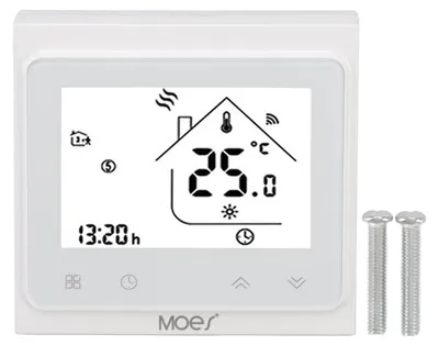 Produktbild von Intelligenter Thermostat mit WLAN, programmierbar, Steuerung per Smartphone-App, Sprachsteuerung, für Warmwasserbereitung, mit LCD-Display, 95-240V, weiß