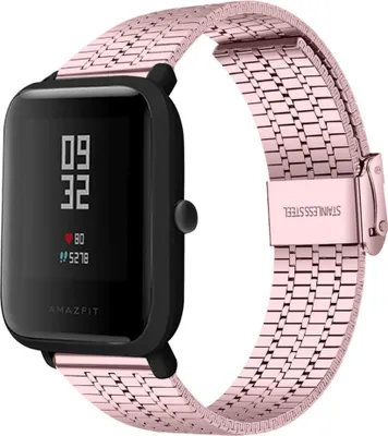 Produktbild von Strap-it Edelstahlarmband - Kompatibel mit Amazfit Bip Armband Ersatzarmband Edelstahl - Verstellbarer Verschluss - Hochwertiges Material - für Smartwatch 20mm Armband Rosa