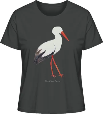 Produktbild von Mr. & Mrs. Panda Damen T-Shirt Storch Größe M - Anthrazit - Geschenk, Gute Laune, Sommershirt, Geburt, shirt, Baby, Basic, Mütter, Störche, Oberteil, Mutter, Kurzarmshirt