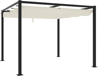 Produktbild von Gartenpavillon mit Ausziehbarem Dach Creme 3x3 m Stahl