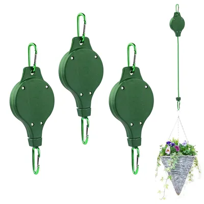 Image de Lot de 3 suspensions pour plantes, système de levage à câble, crochet télescopique pour suspensions florales, crochet de suspension réglable, support pour nichoirs, suspension florale, vert