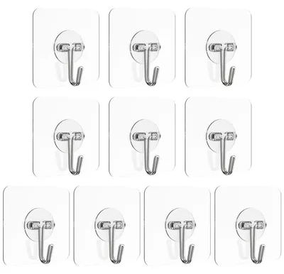 Produktbild von Wandhaken selbstklebend Klebehaken Garderobenhaken - Set mit 10 Stück - Transparent - Ohne Bohren für Bad und Küche