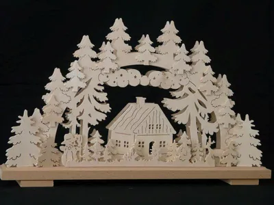 Produktbild von Schwibbogen mit Haus im Wald und Beleuchtung BxHxT 50x30x7cm NEU