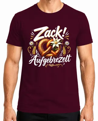 Obrázek produktu pro Zack! Bavorský preclík, tričko s motivem Oktoberfestu, tradiční bavorské oblečení, pánské tričko, barva: vínová, velikost: XXL