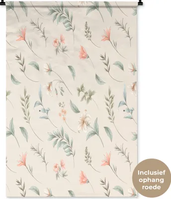 Produktbild von MuchoWow® Wandteppich Wandbehang Blumen - Blätter - Muster 90x135 cm Tapisserie Dekoration Wandtuch - Baumwolle - Wandskulptur