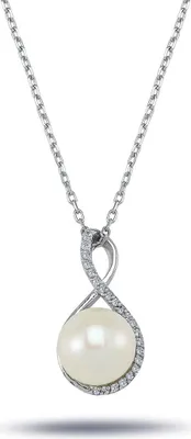 Produktbild von Perle & Diamanten (Brillant-Schliff) Anhänger Halskette in 14 Karat Weißgold