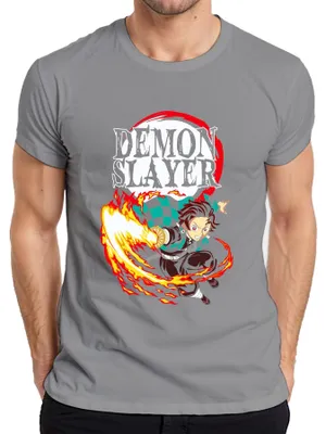 Productafbeelding van Demon Slayer Tanjiro Vuuradem Strijd Anime Cadeau Shonen Heren T-shirt, Grijs, Maat S