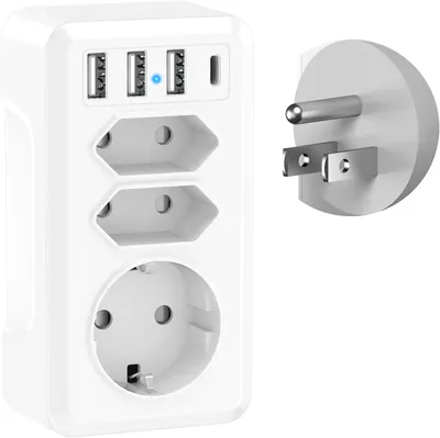 Produktbild von Reiseadapter USA, Adapter für die USA, Stecker für Deutschland - 7-in-1-Steckeradapter für die USA, Adapter mit Steckdose und 3 USB-Anschlüssen - für Mexiko