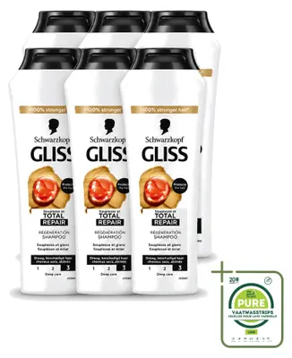 Productafbeelding van 6 x Schwarzkopf Gliss Total Repair Shampoo voor intensieve haarreparatie, 250 ml - Grote verpakking - 6 stuks