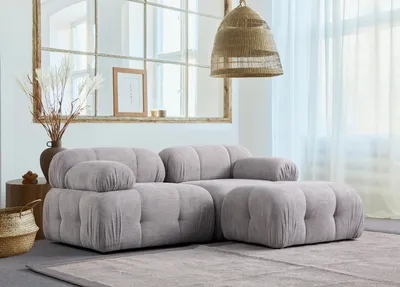 Produktbild von Hanah Home, Petite 2 - Light Grey, Ecksofa, BUCHENHOLZ / SPANPLATTEN, Hellgrau, 190 x 95 x 75 cm