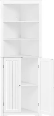 Produktbild von Yaheetech Badezimmerschrank mit verstellbaren Fächer und 2 Türen Eckschrank Hochschrank Dreieckiger Badkommode Eckregal Standregal mit viel Stauraum, 163 cm Höhe Weiß