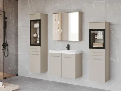 Produktbild von MIRJAN24 Badmöbel-Set Madrit II, Badezimmer-Set mit Spiegel und Waschbecken (Farbe: Cashmerebeige, mit Siphon, ohne Beleuchtung)